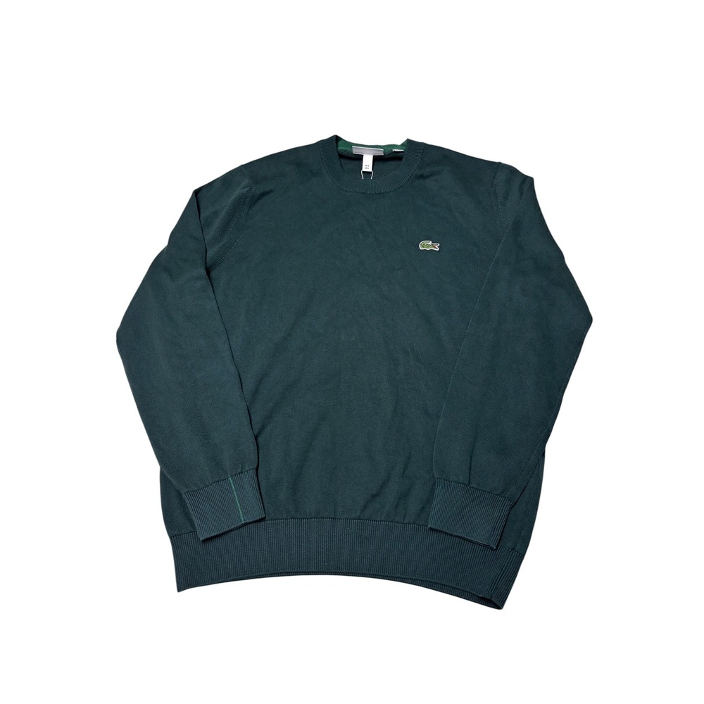 NWT Lacoste Mens Regular Fit Crewneck Sweater Dark Green Cotton Knit Size L